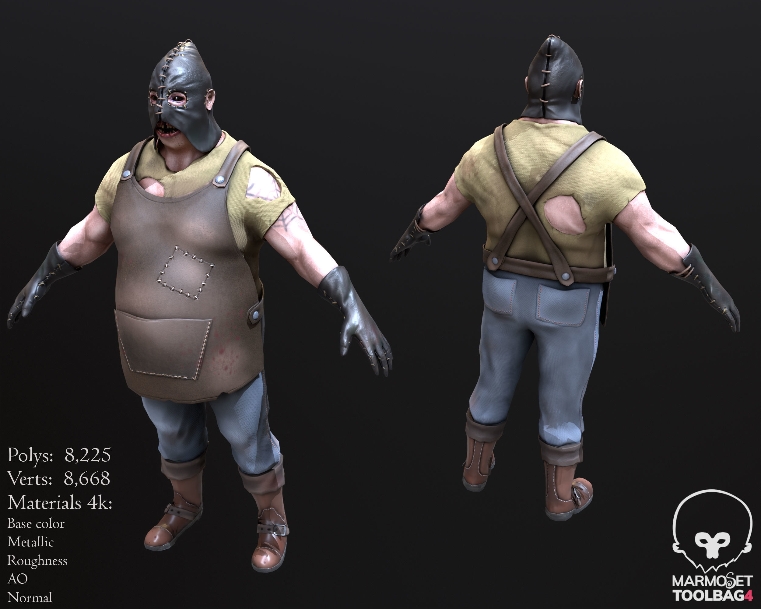 Butcher lowpoly 3d model metal tool with wooden handle Low-poly 3D model_6