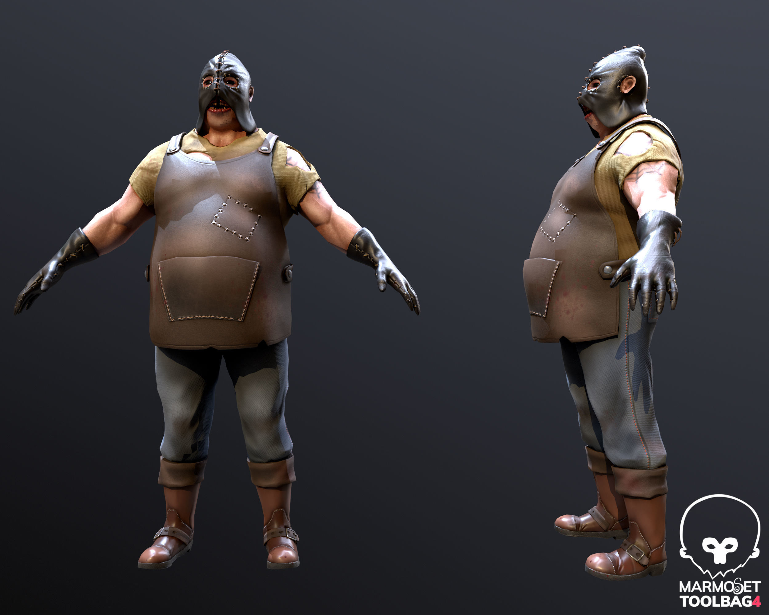 Butcher lowpoly 3d model metal tool with wooden handle Low-poly 3D model_7