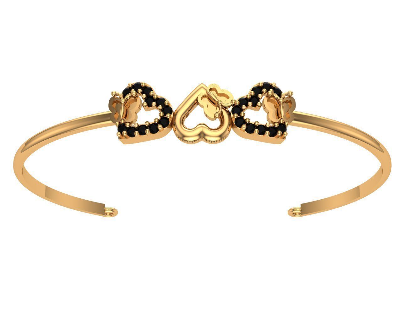 bracelate gold heart bangle with diamonds 3D print model_2