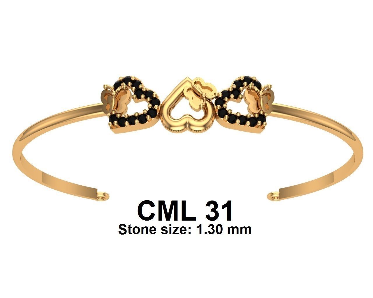 bracelate gold heart bangle with diamonds 3D print model_21