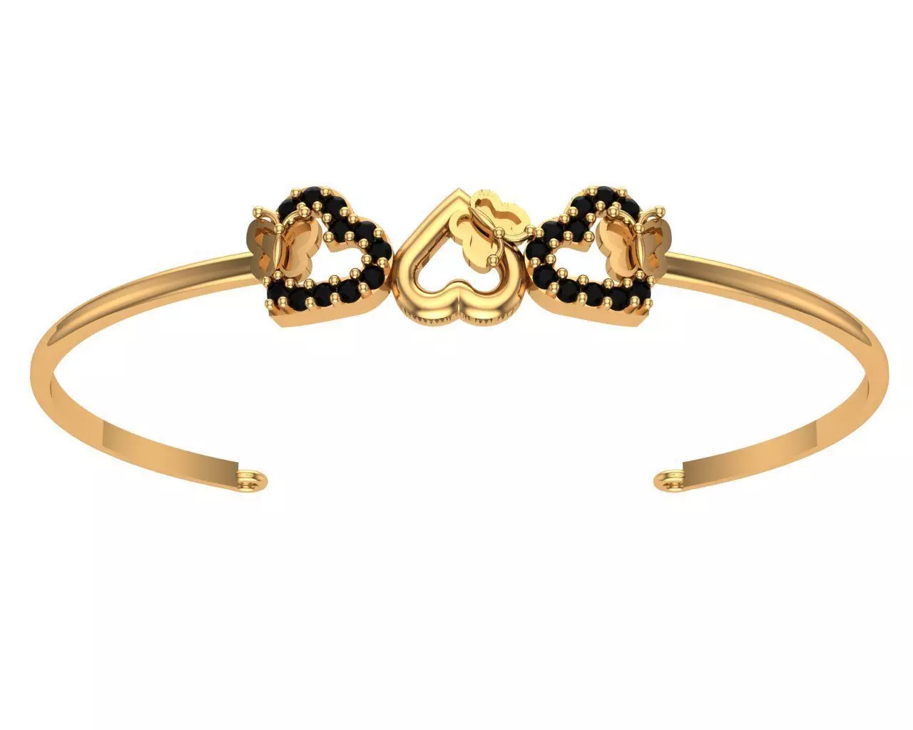 bracelate gold heart bangle with diamonds 3D print model_0