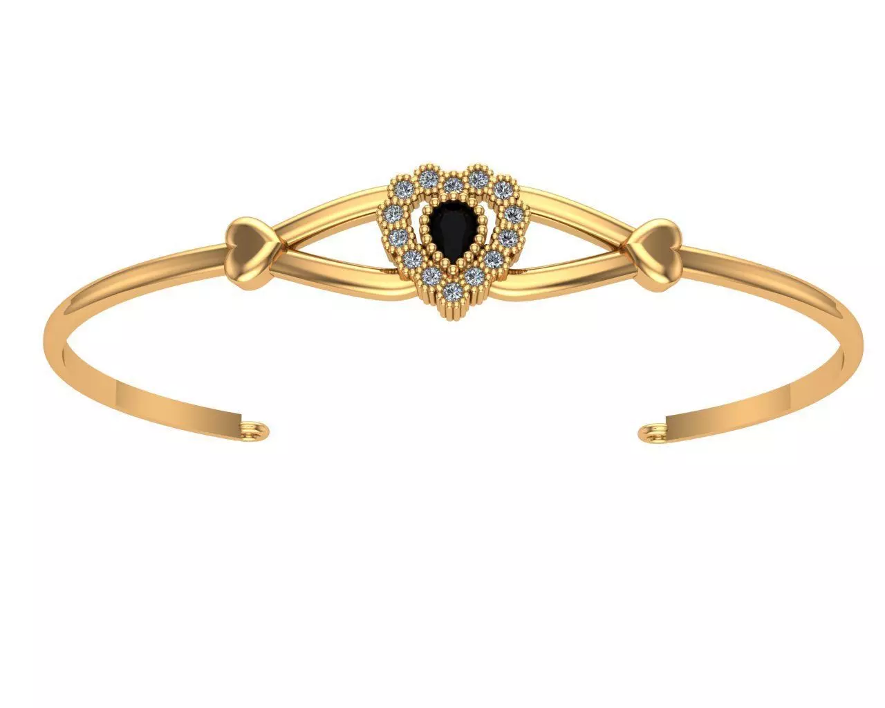 bracelet gold plated onyx heart bangle 3D print model