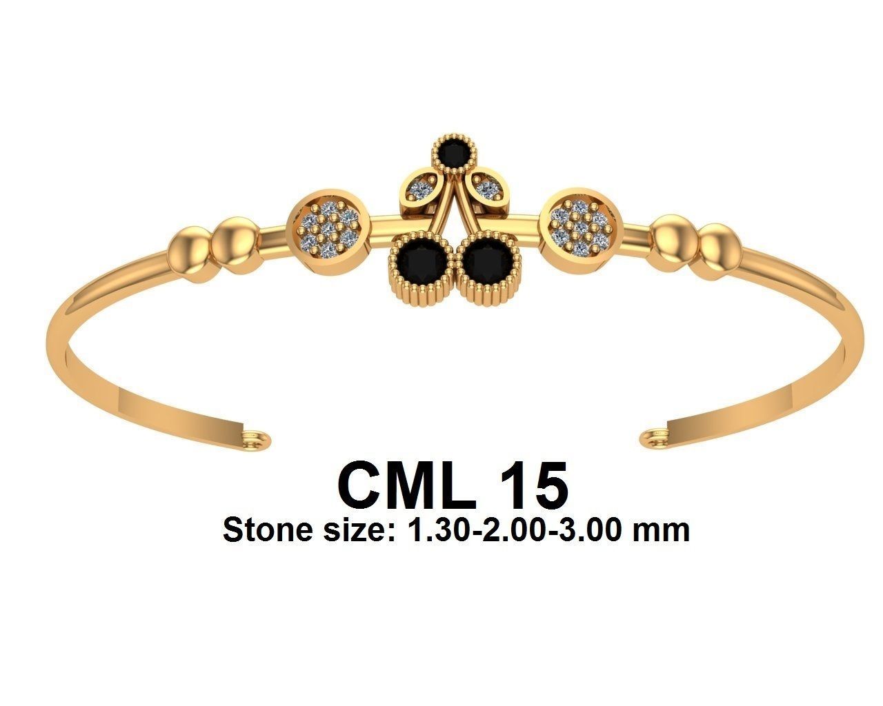 bracelets gold bangle with onyx and diamonds 3D print model_2