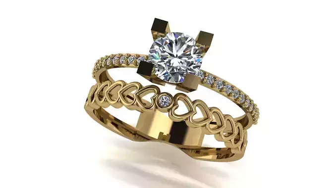 Ring wedding ring two in one engagement assembled  35 3D print model