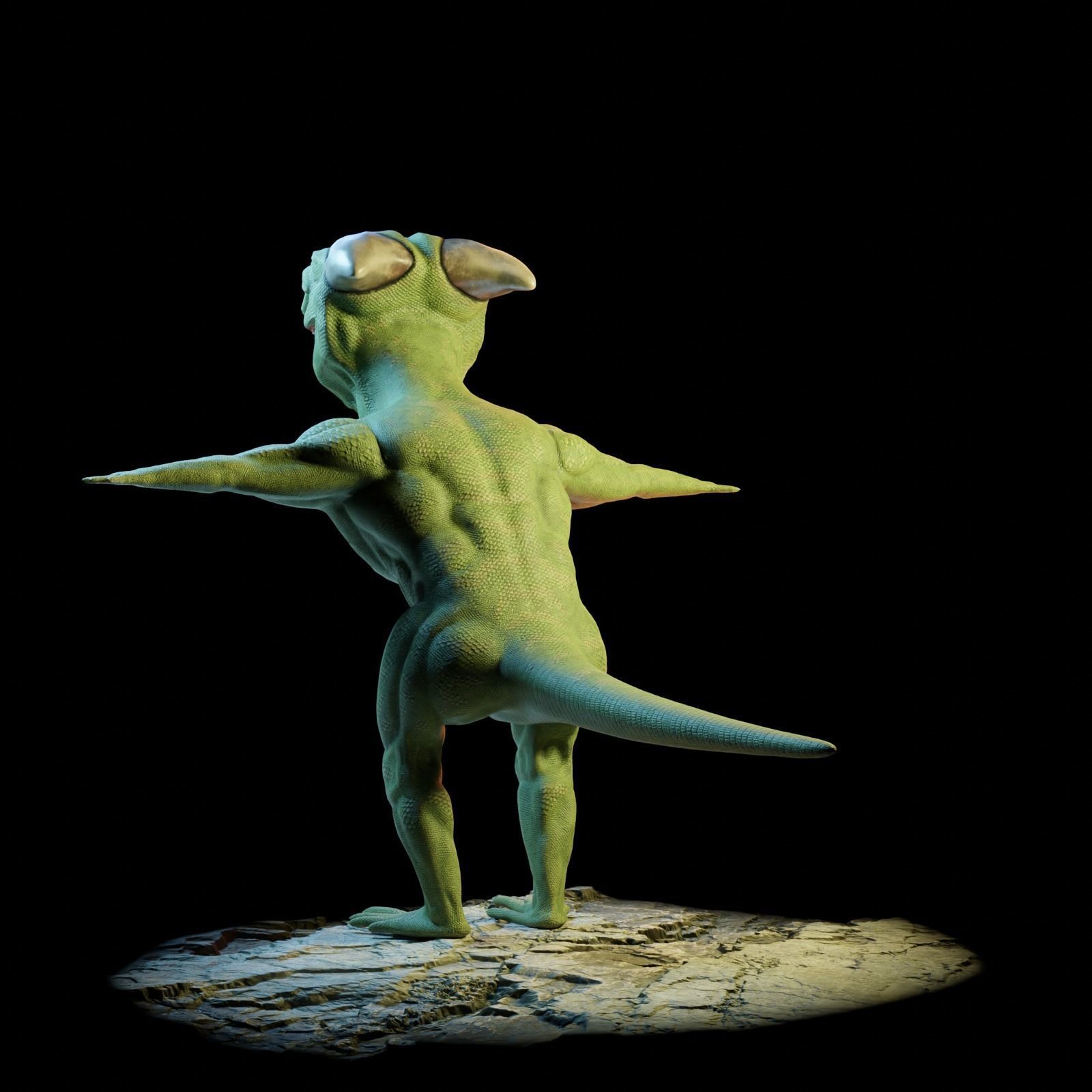 Reptile dinosaur character with green scales 3D model_26