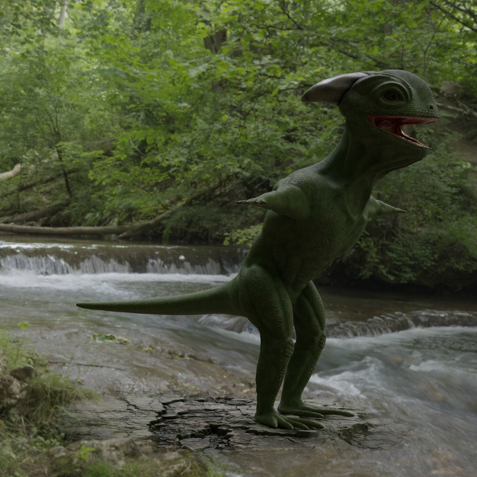 Reptile dinosaur character with green scales 3D model_42