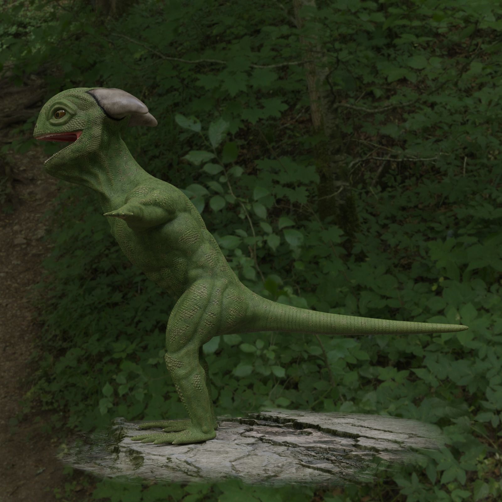 Reptile dinosaur character with green scales 3D model_46