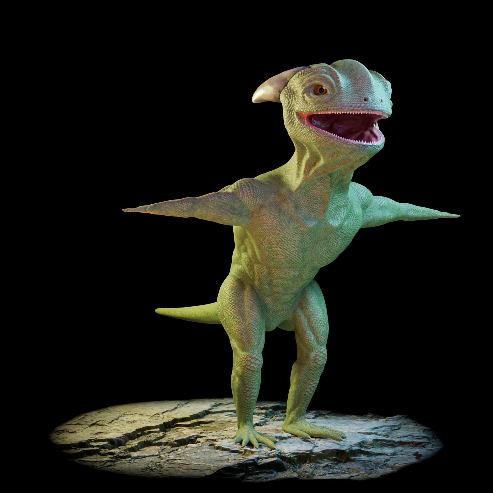 Reptile dinosaur character with green scales 3D model_21