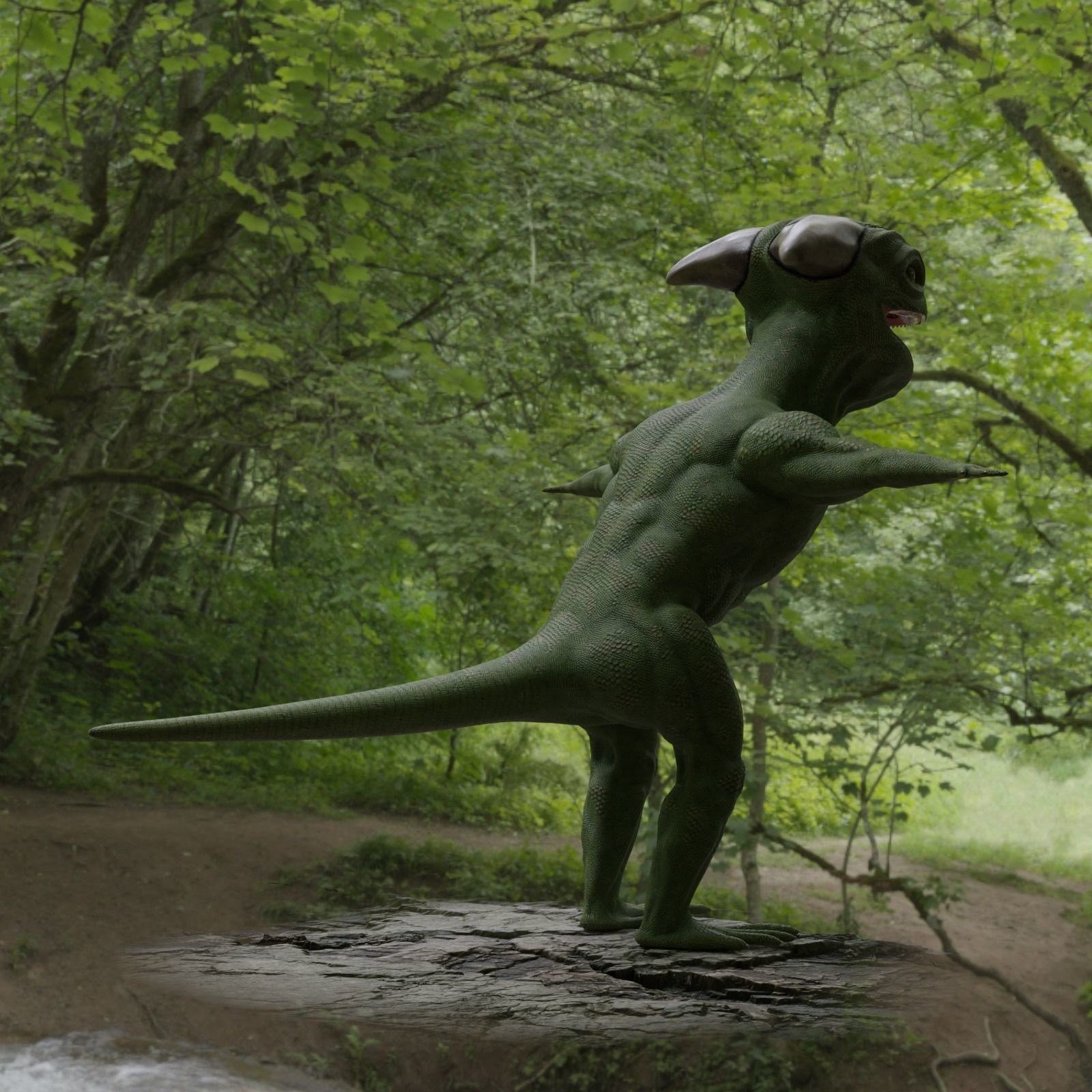 Reptile dinosaur character with green scales 3D model_51