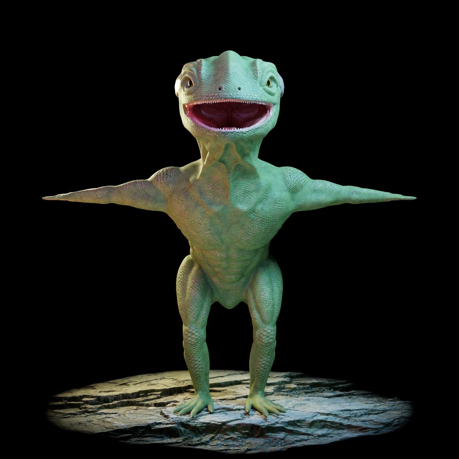 Reptile dinosaur character with green scales 3D model_22