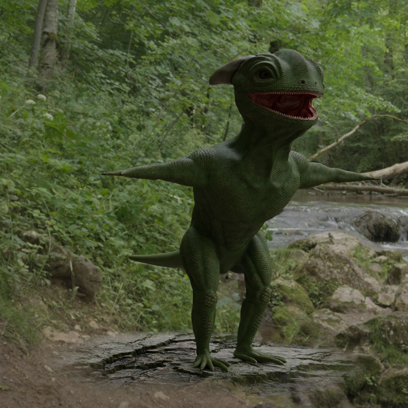 Reptile dinosaur character with green scales 3D model_43