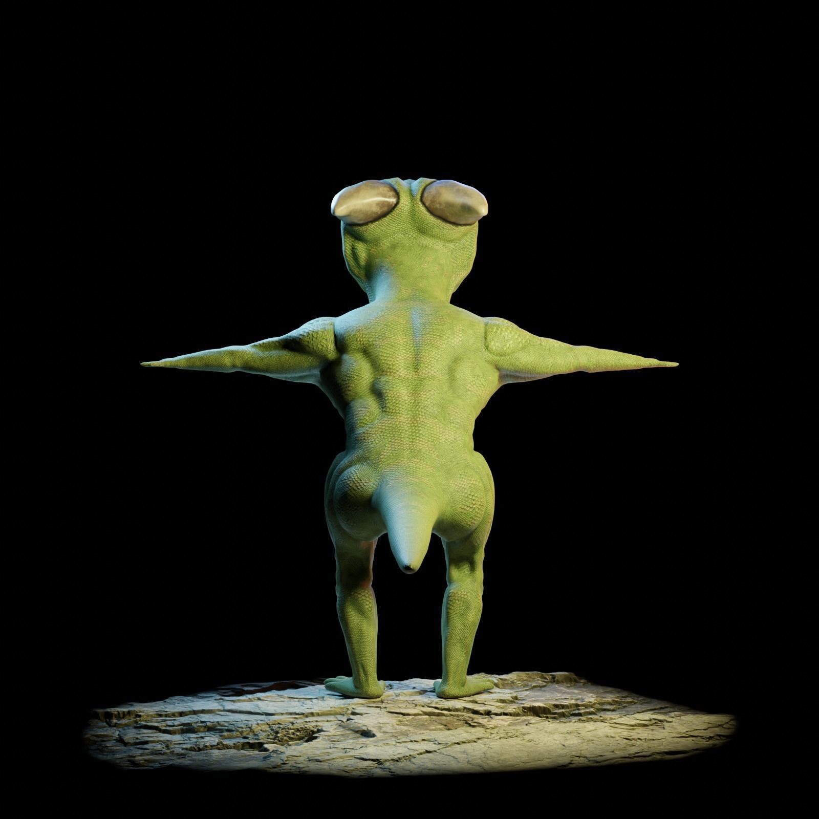 Reptile dinosaur character with green scales 3D model_27