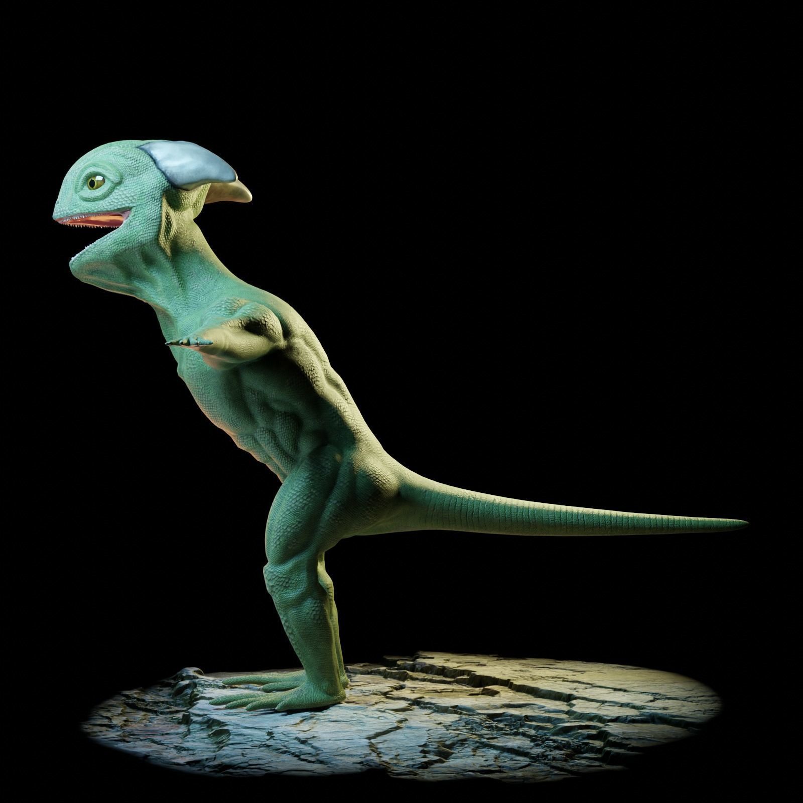 Reptile dinosaur character with green scales 3D model_24