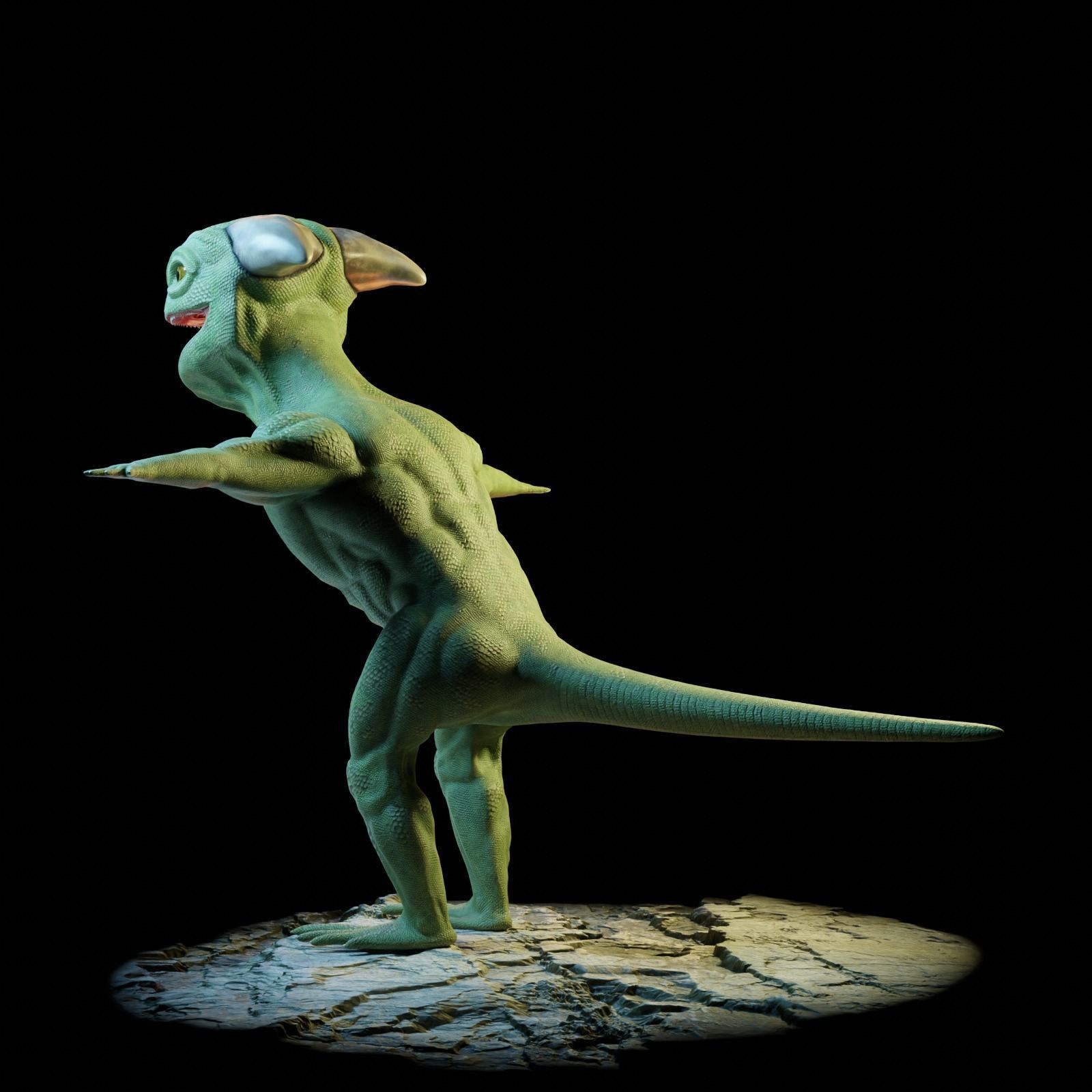 Reptile dinosaur character with green scales 3D model_25