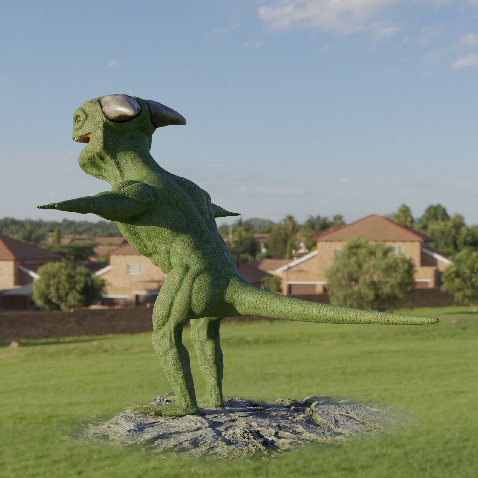 Reptile dinosaur character with green scales 3D model_58