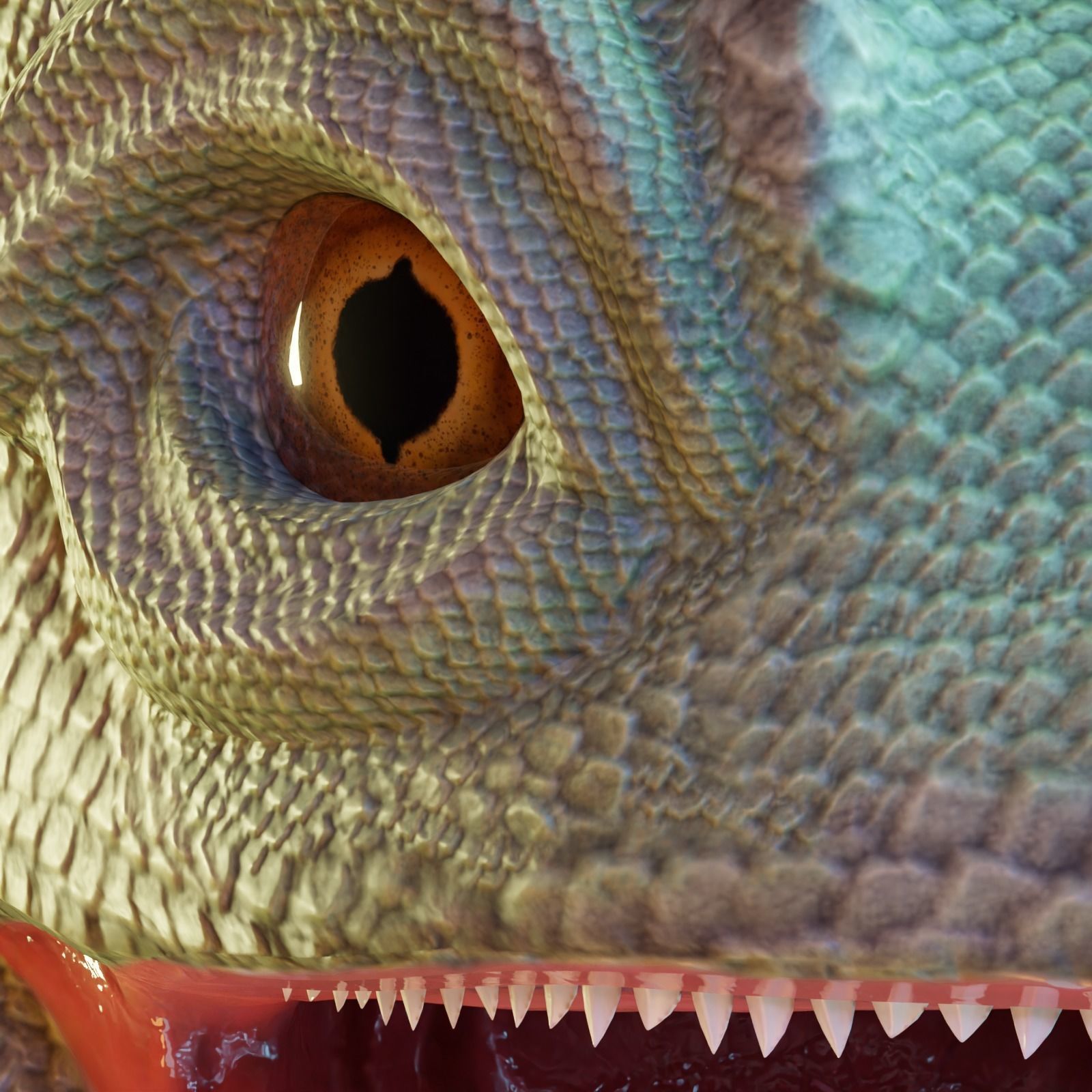 Reptile dinosaur character with green scales 3D model_6