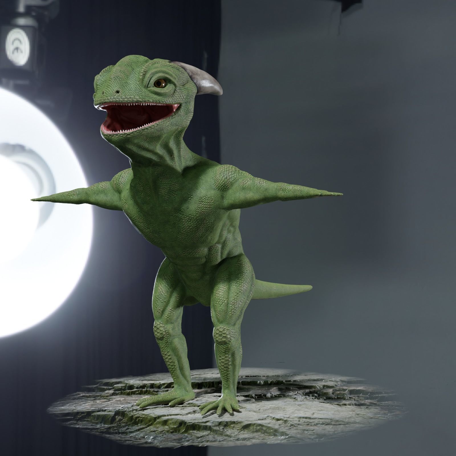 Reptile dinosaur character with green scales 3D model_67