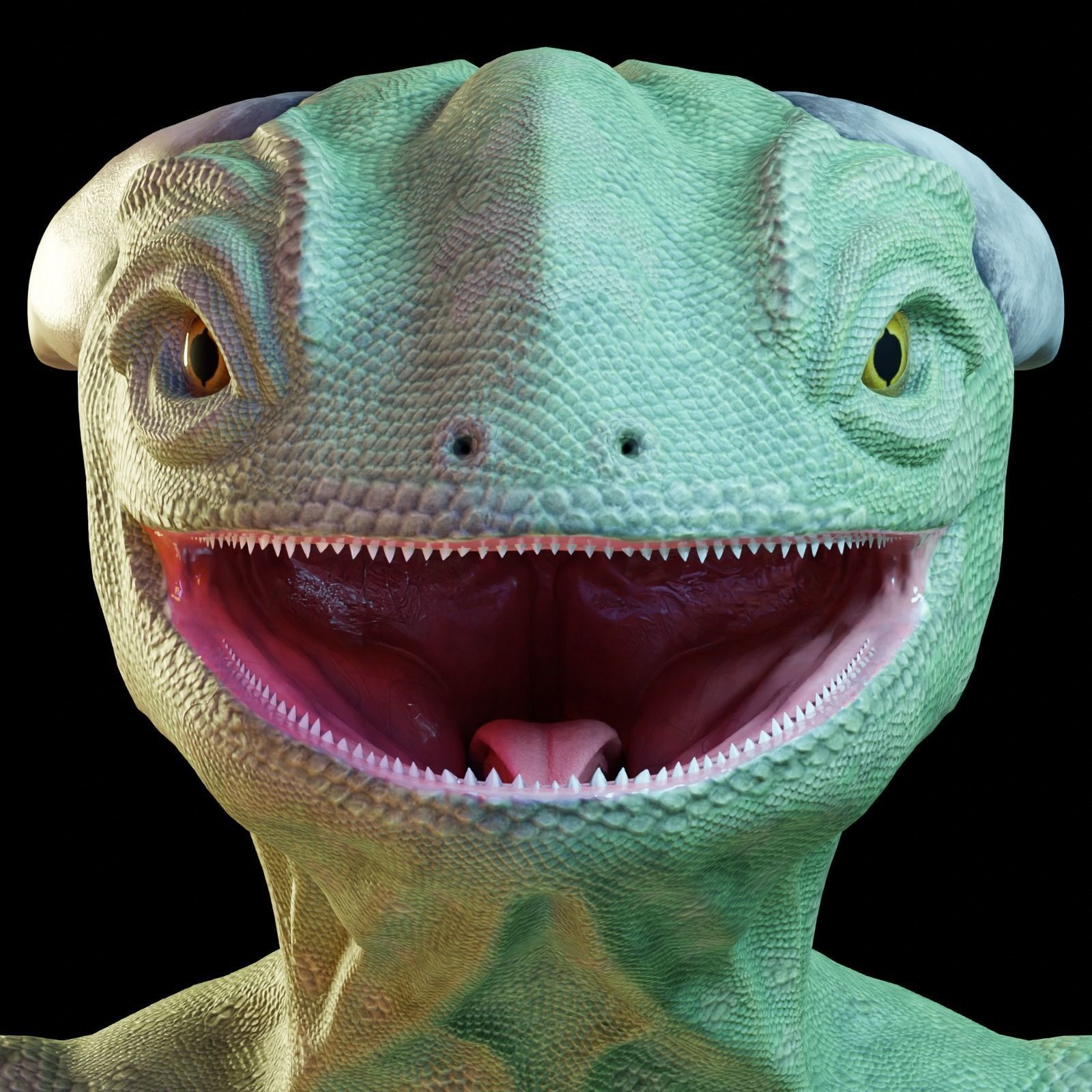 Reptile dinosaur character with green scales 3D model_4
