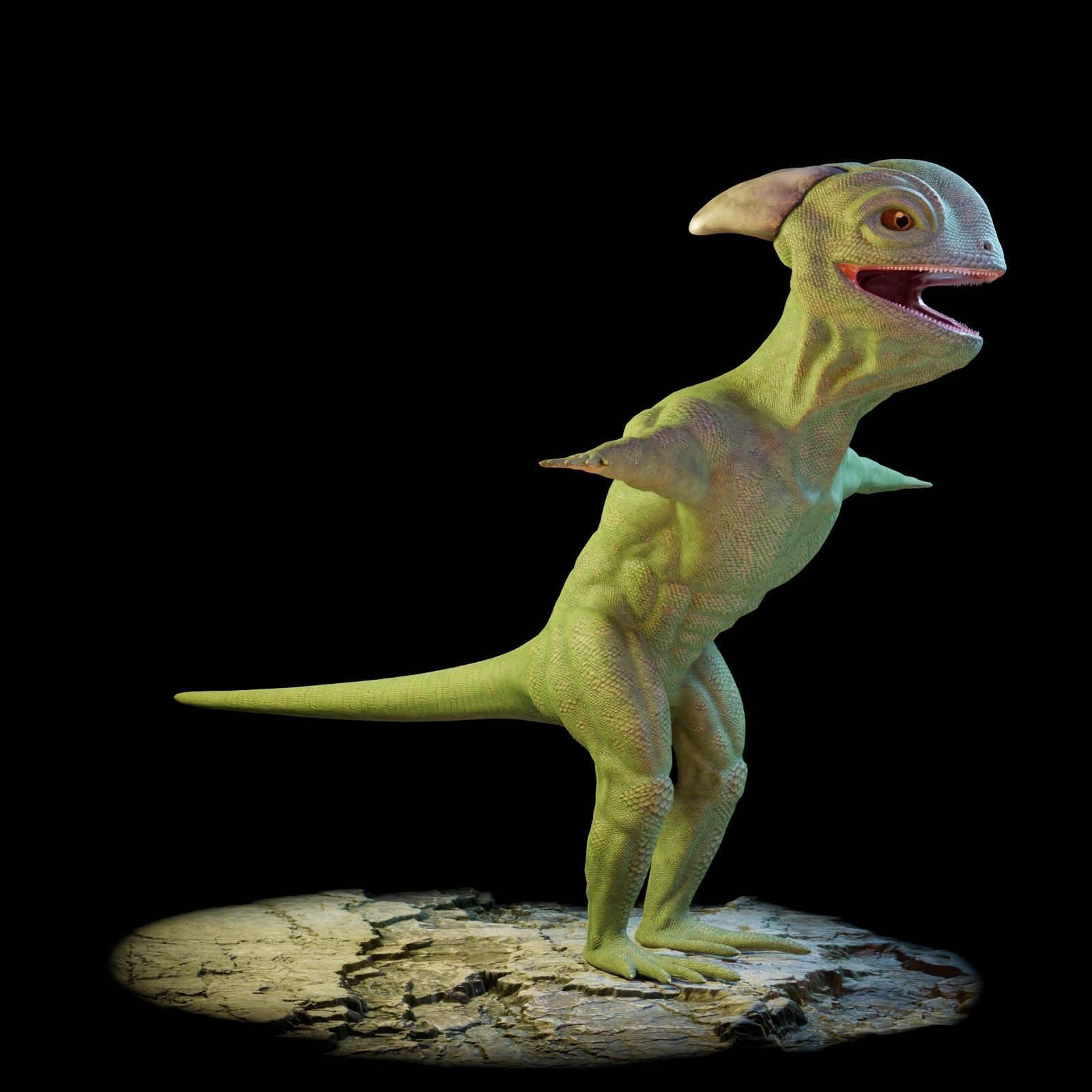 Reptile dinosaur character with green scales 3D model_20