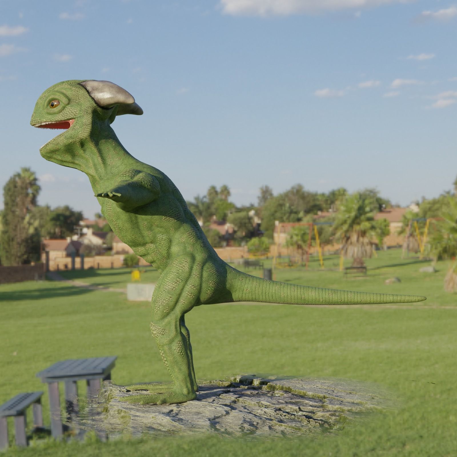 Reptile dinosaur character with green scales 3D model_57