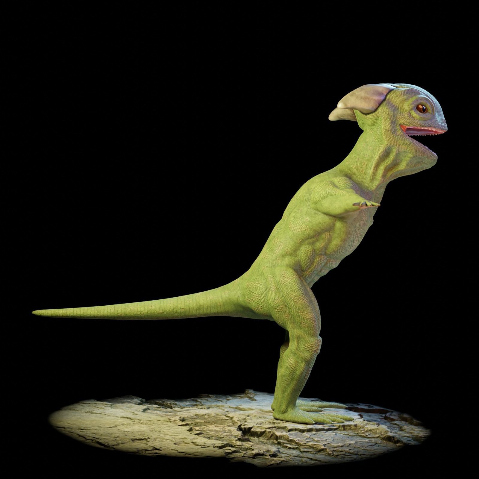 Reptile dinosaur character with green scales 3D model_30