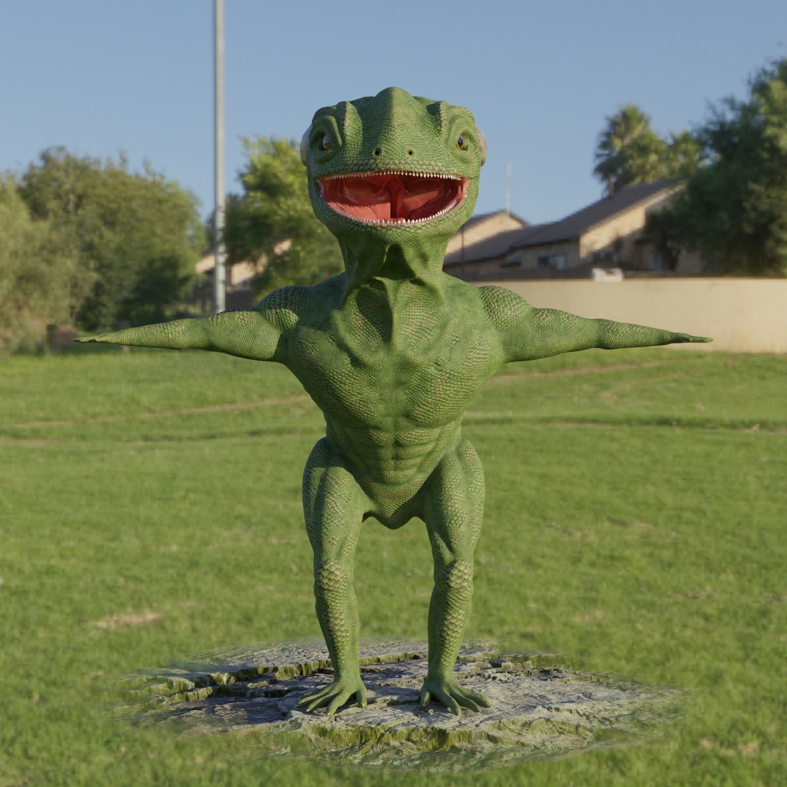 Reptile dinosaur character with green scales 3D model_55