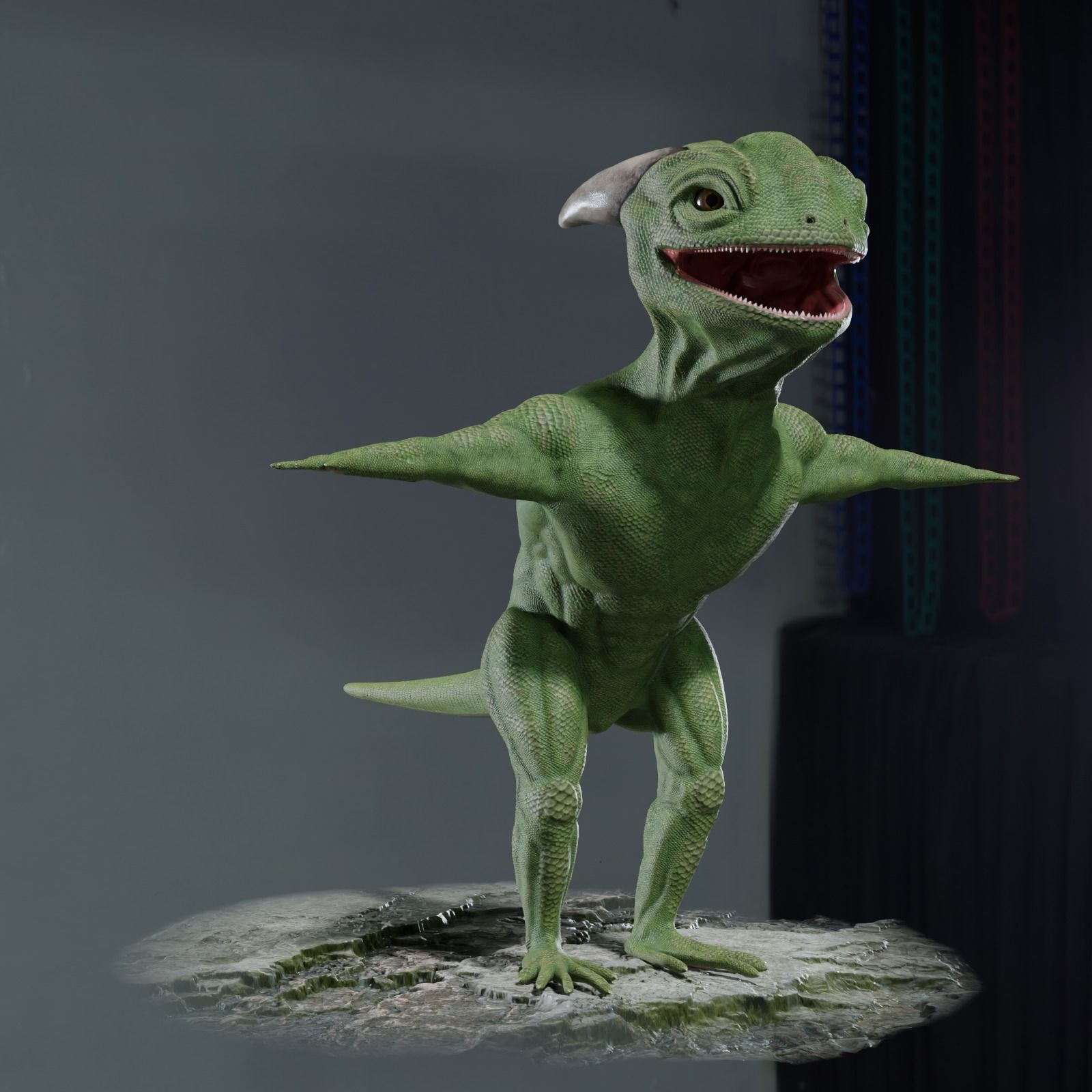 Reptile dinosaur character with green scales 3D model_65
