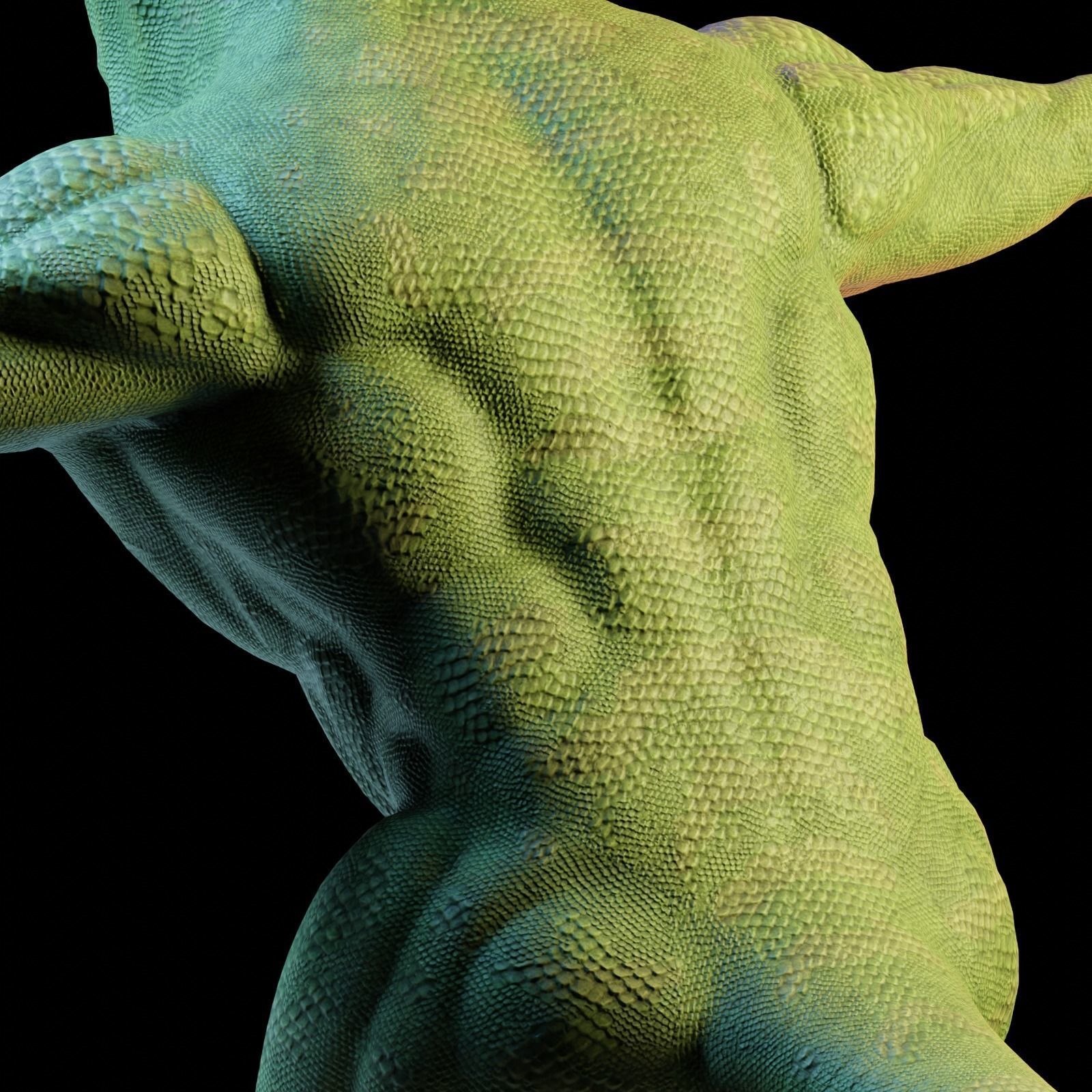 Reptile dinosaur character with green scales 3D model_8