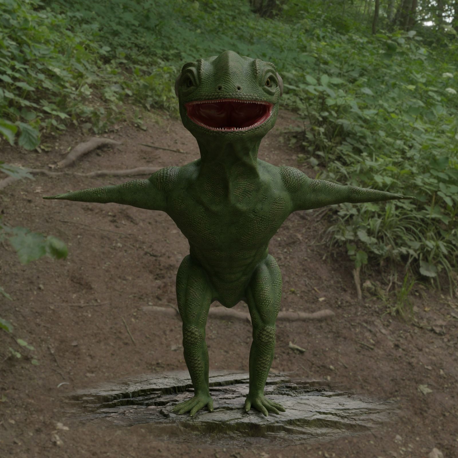 Reptile dinosaur character with green scales 3D model_44