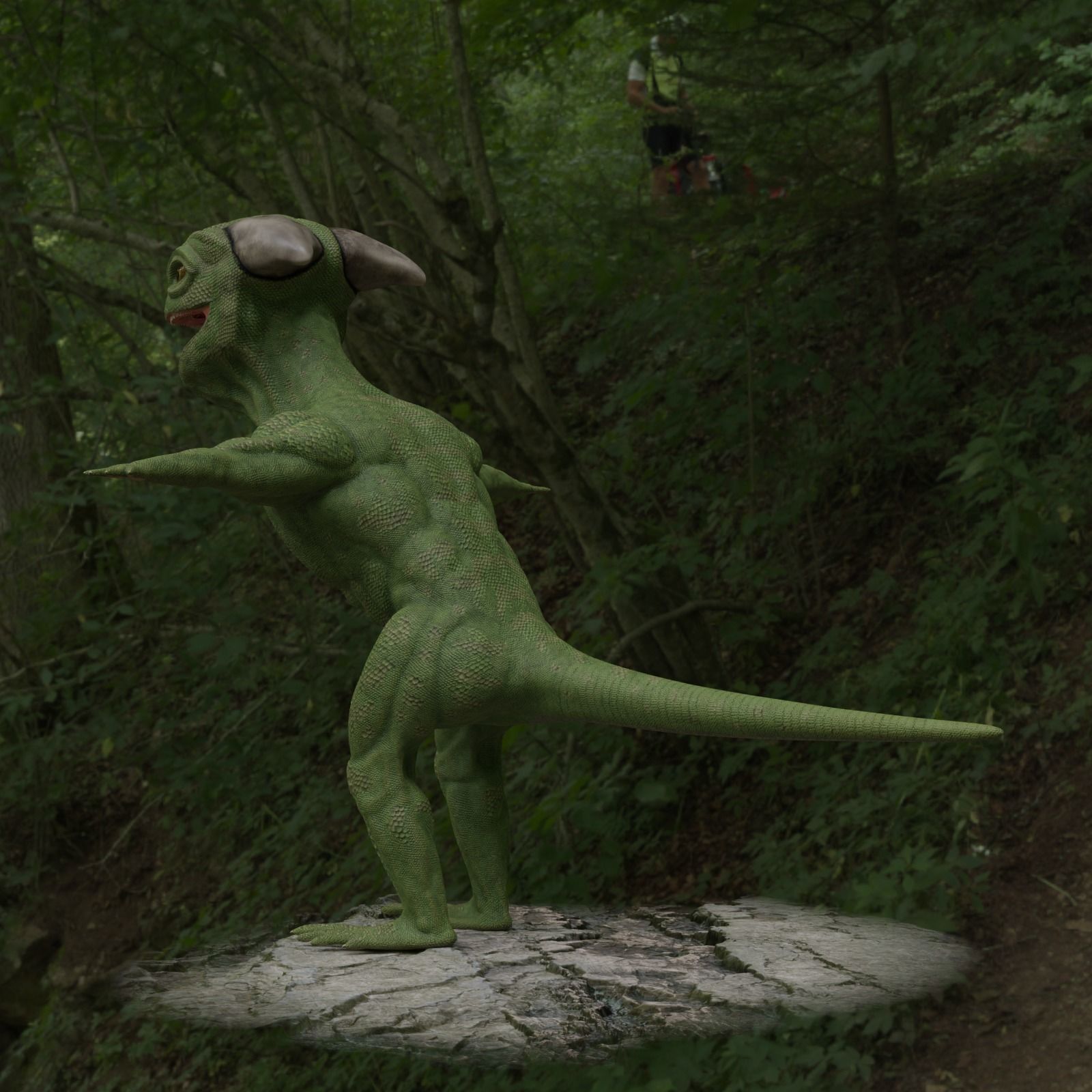 Reptile dinosaur character with green scales 3D model_47