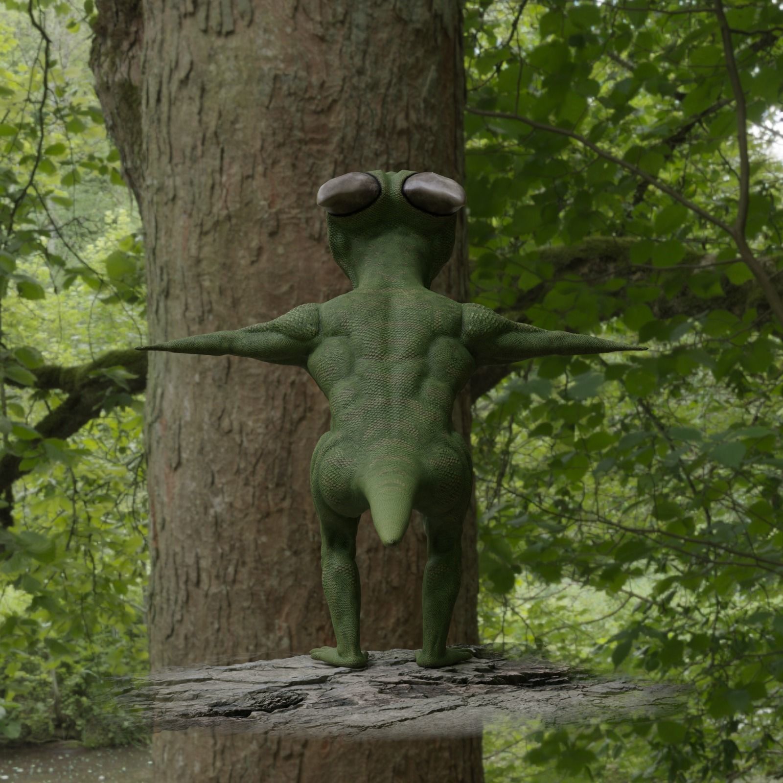 Reptile dinosaur character with green scales 3D model_49