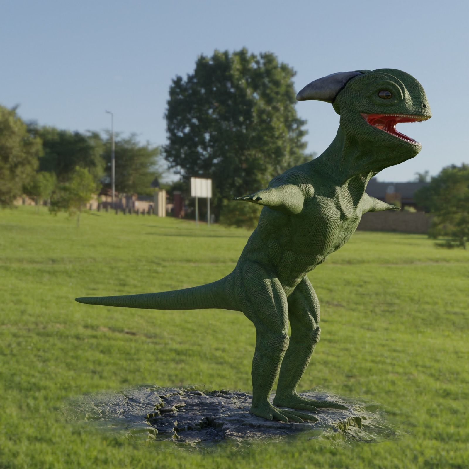 Reptile dinosaur character with green scales 3D model_53