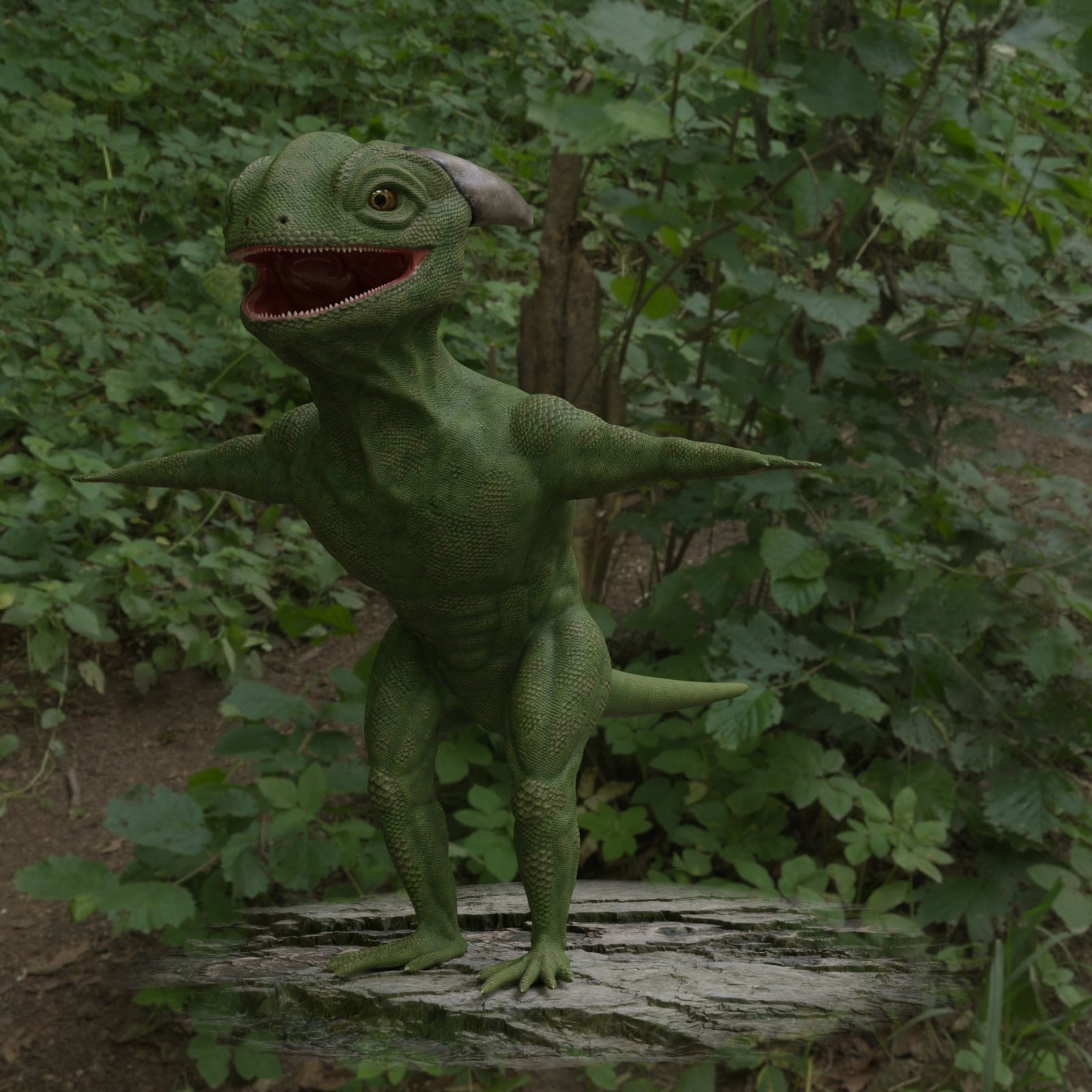 Reptile dinosaur character with green scales 3D model_45