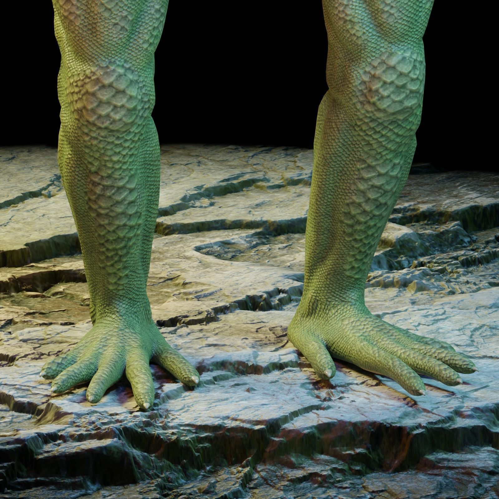 Reptile dinosaur character with green scales 3D model_14