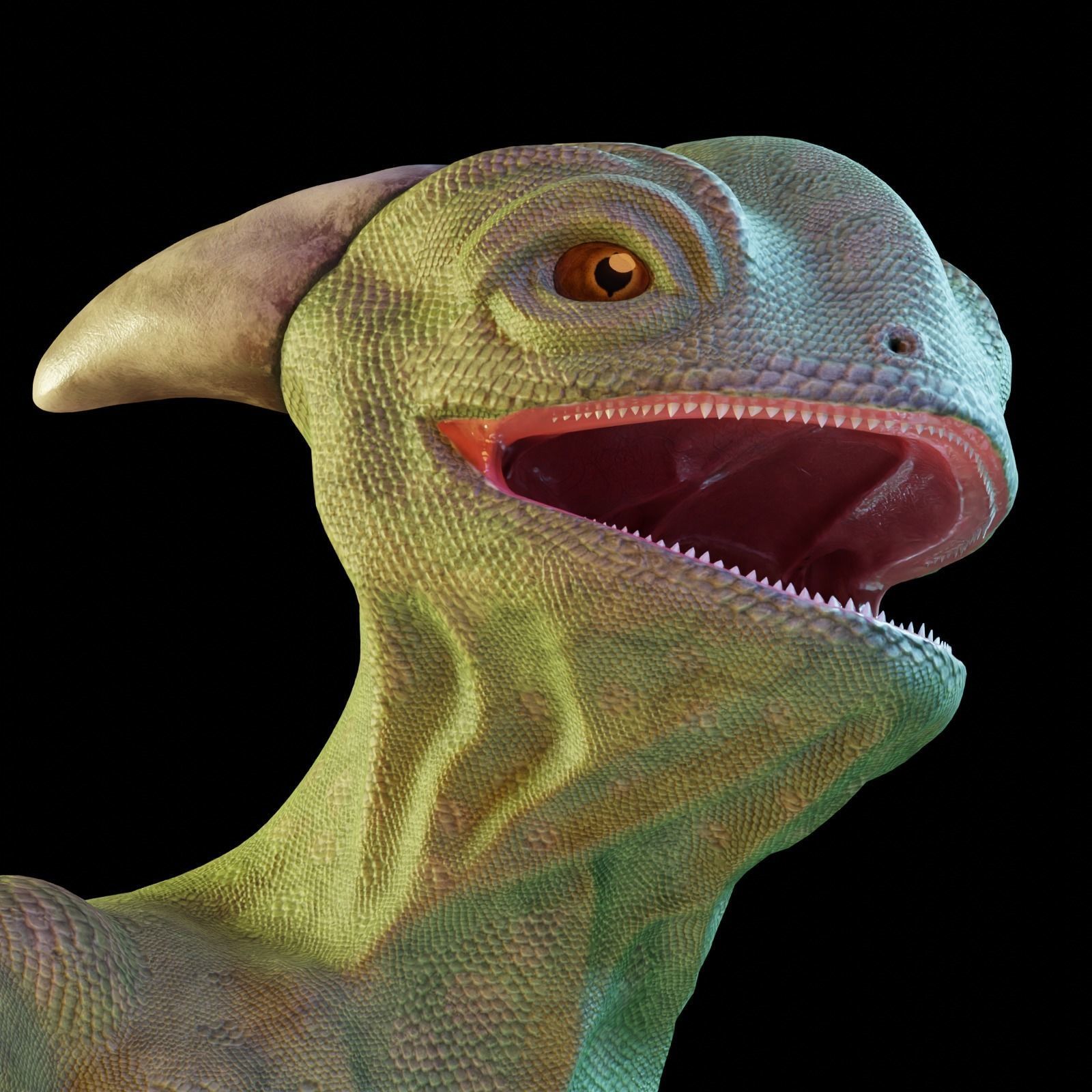 Reptile dinosaur character with green scales 3D model_2