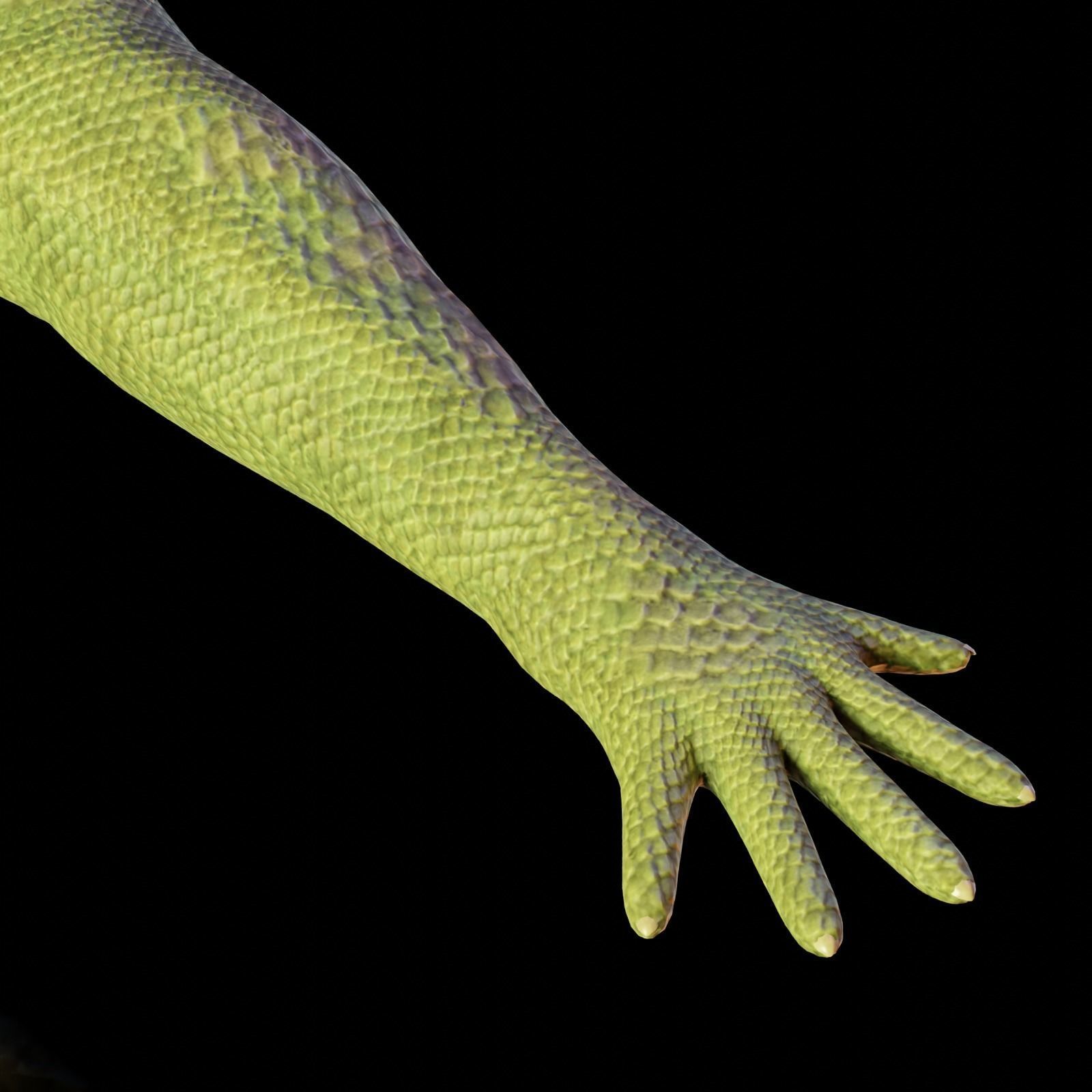 Reptile dinosaur character with green scales 3D model_10