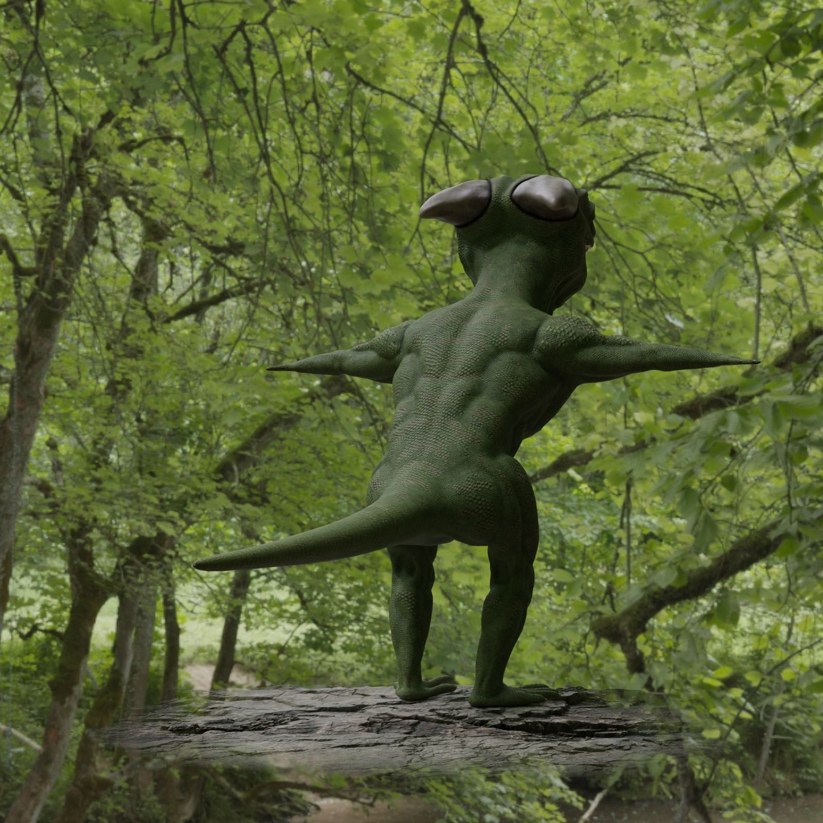 Reptile dinosaur character with green scales 3D model_50