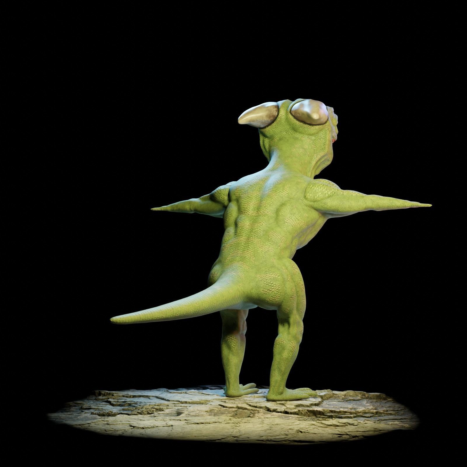 Reptile dinosaur character with green scales 3D model_28