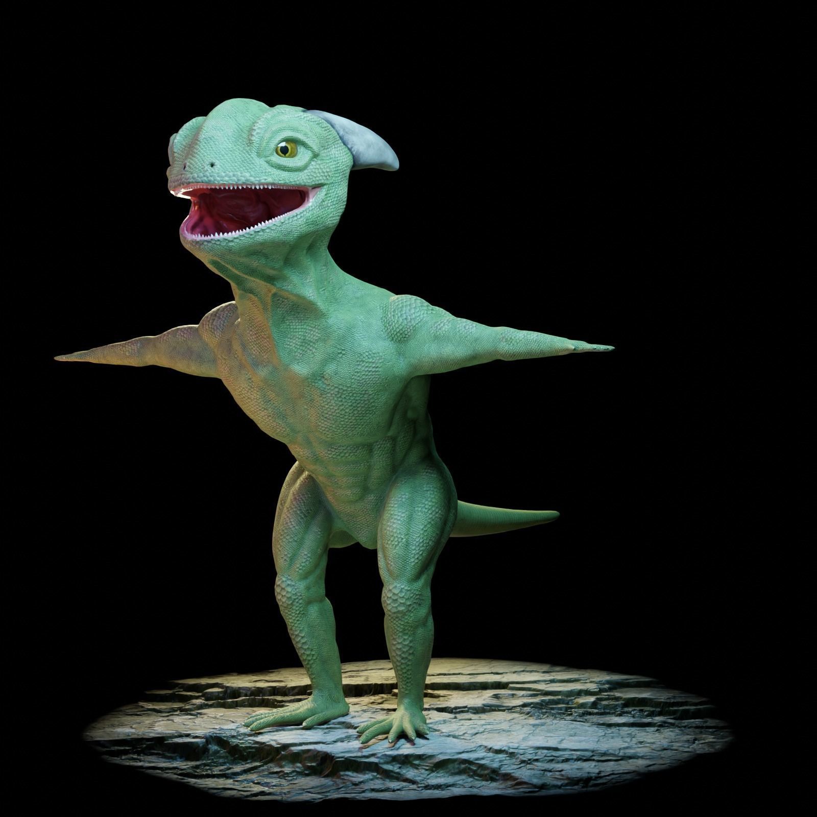 Reptile dinosaur character with green scales 3D model_23