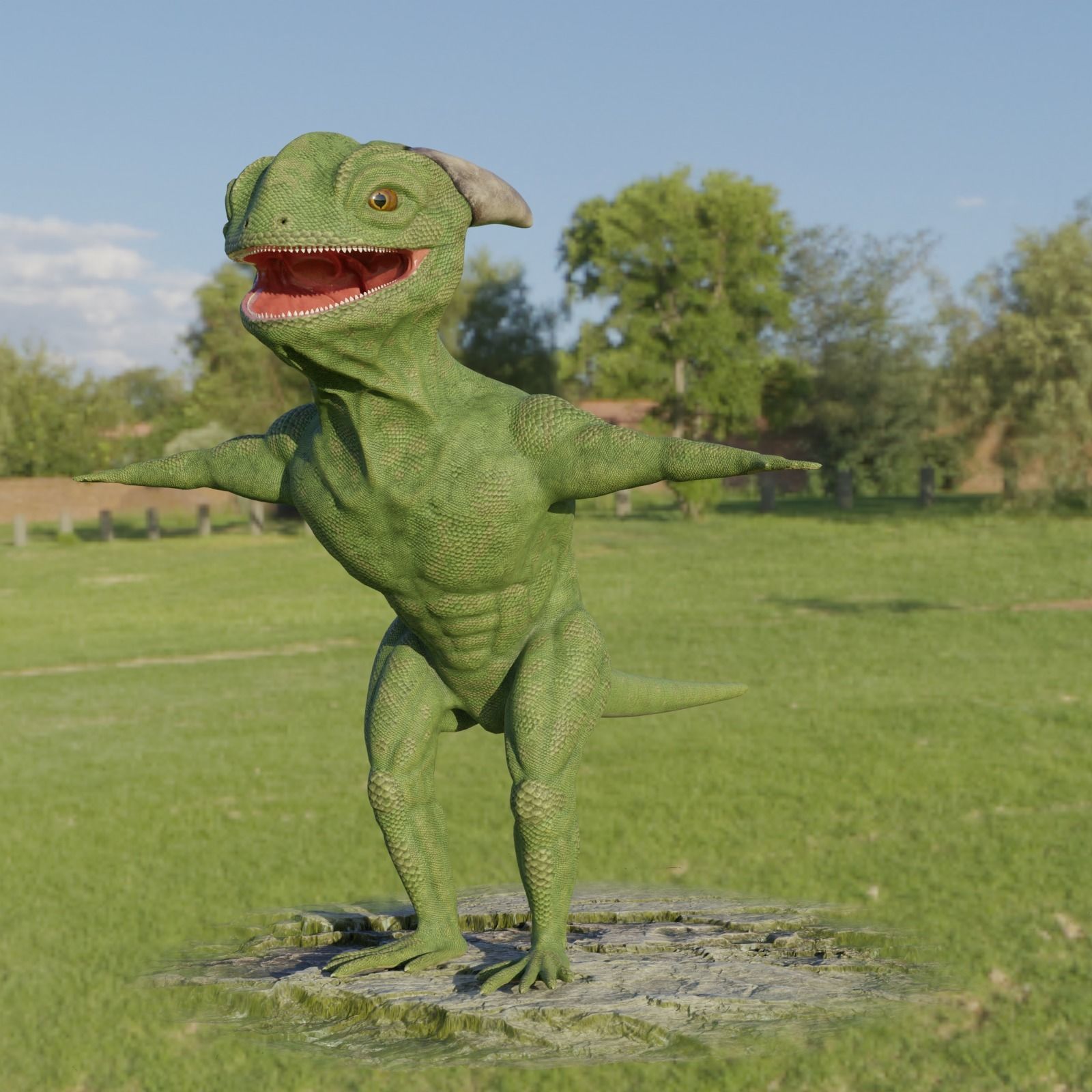 Reptile dinosaur character with green scales 3D model_56