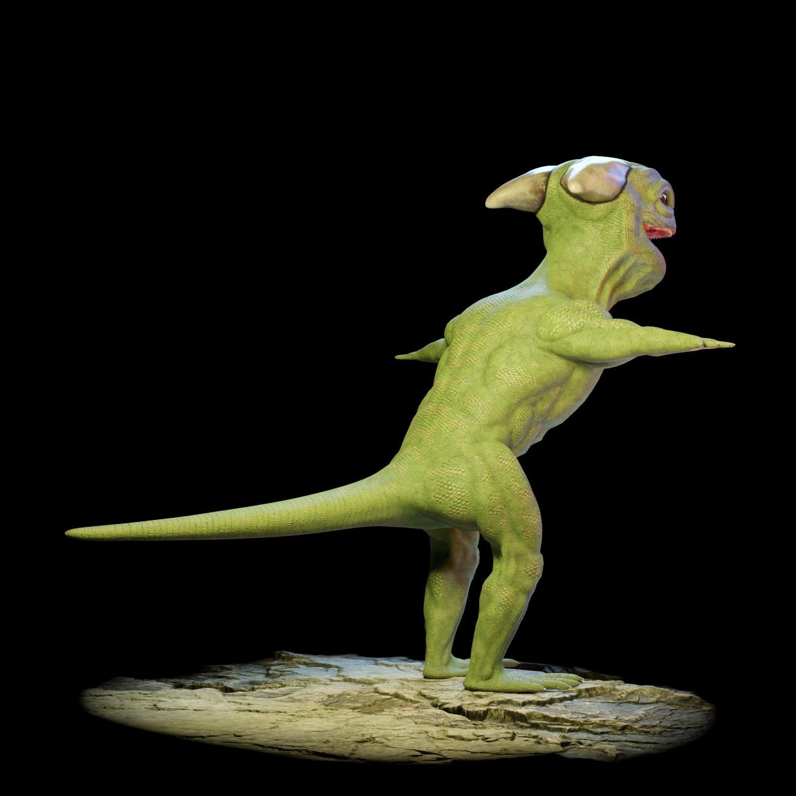 Reptile dinosaur character with green scales 3D model_29