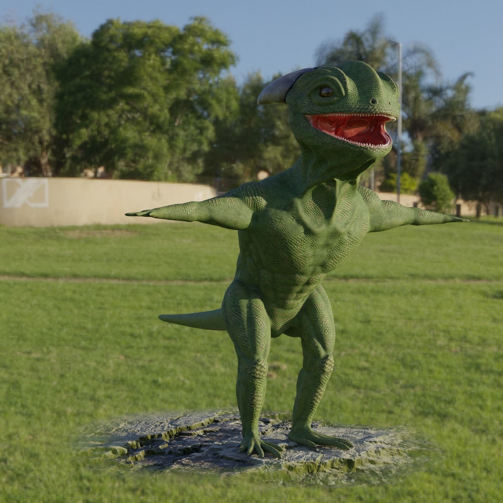 Reptile dinosaur character with green scales 3D model_54