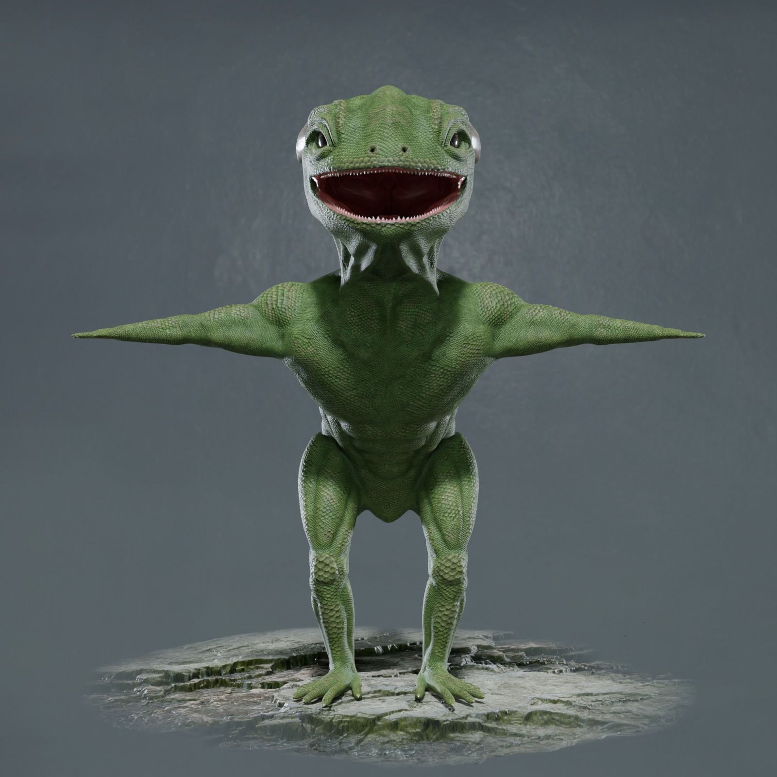 Reptile dinosaur character with green scales 3D model_66
