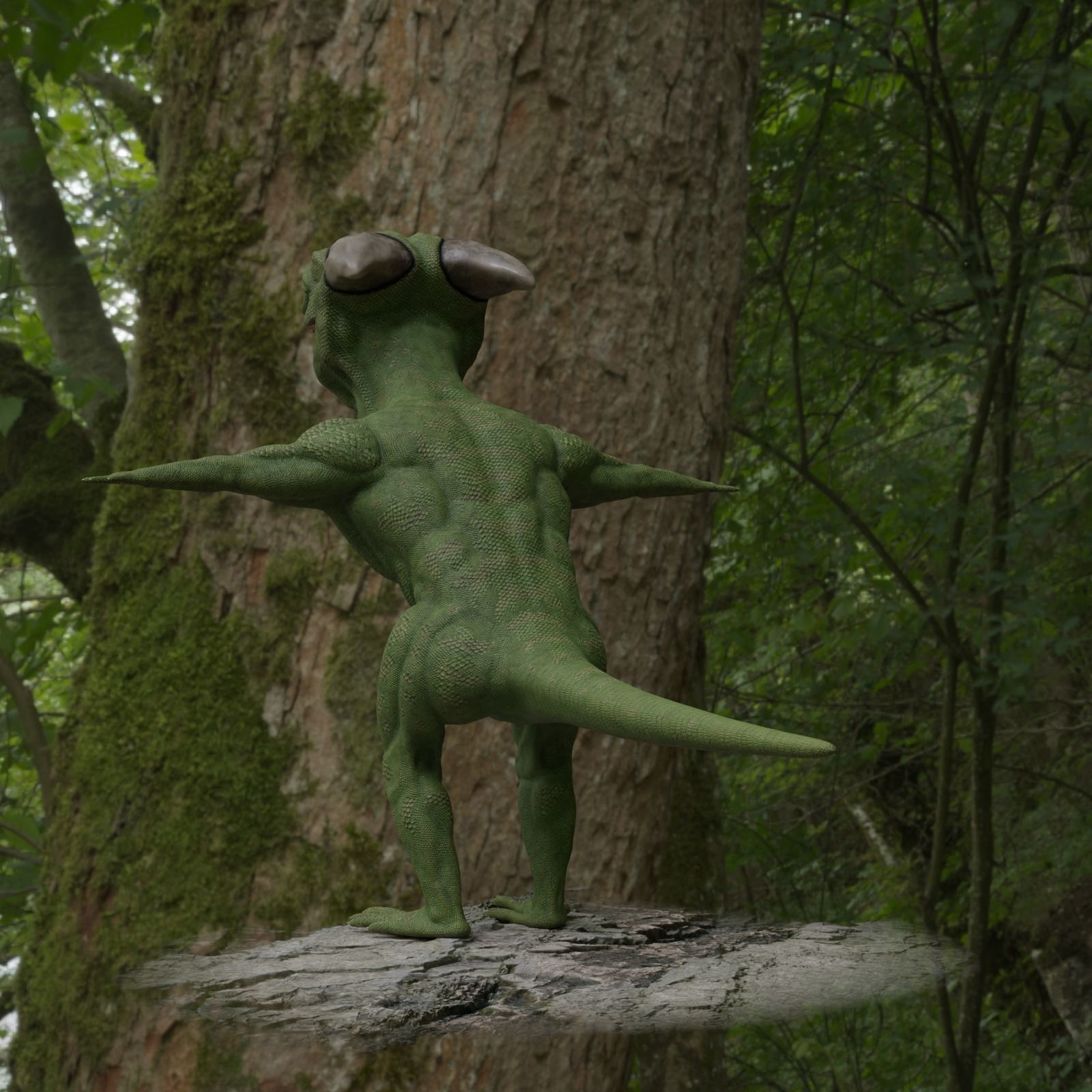 Reptile dinosaur character with green scales 3D model_48