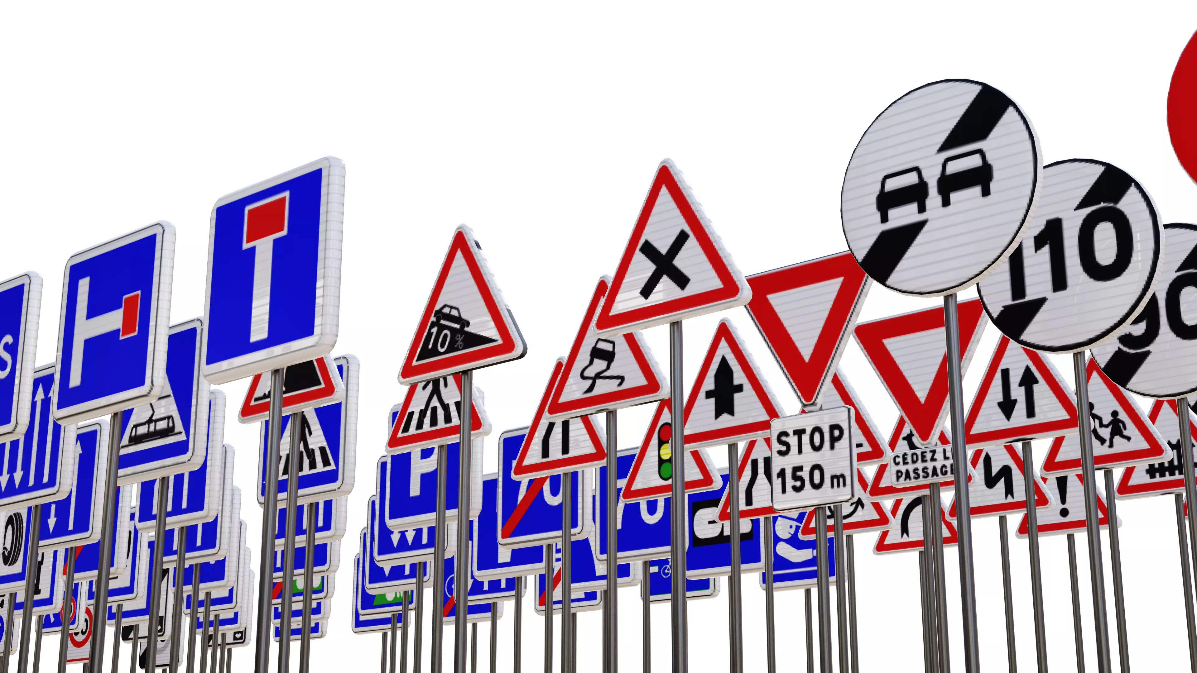 French road sign Low-poly 3D model_0