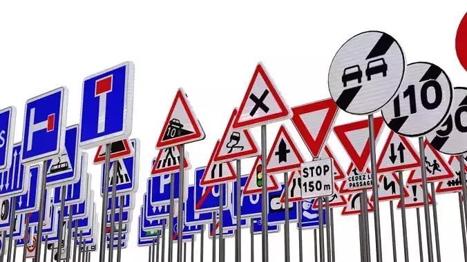 French road sign Low-poly 3D model