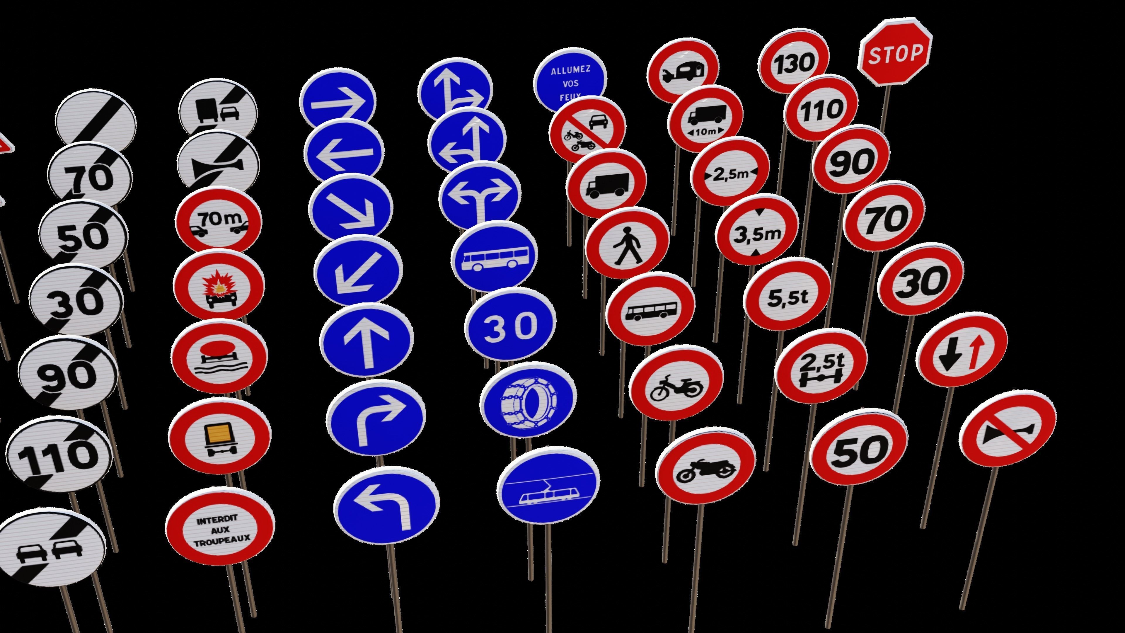 French road sign Low-poly 3D model_5