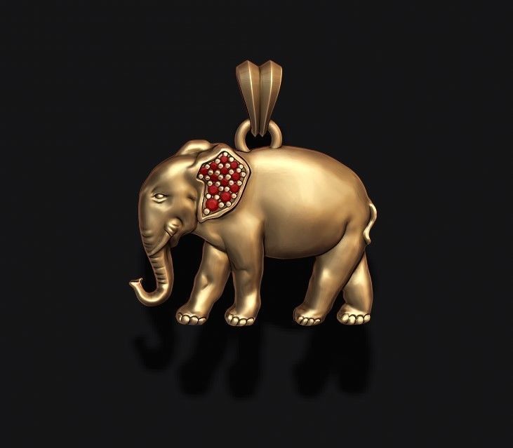 Elephant pendant basrelief with gems on ear 3D print model_3