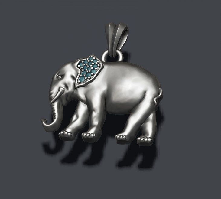 Elephant pendant basrelief with gems on ear 3D print model_2
