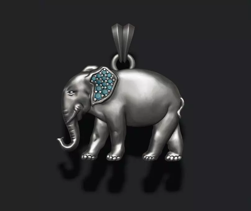 Elephant pendant basrelief with gems on ear 3D print model_0